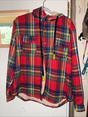 Zaful brand. Red Plaid Lined Hooded Shirt Jacket